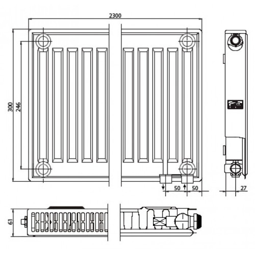 Стальной панельный радиатор Тип 11 Kermi FTV(FKV) 11 600x1100