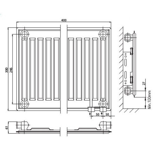 Стальной панельный радиатор Тип 10 Kermi FTV(FKV) 10 900x400