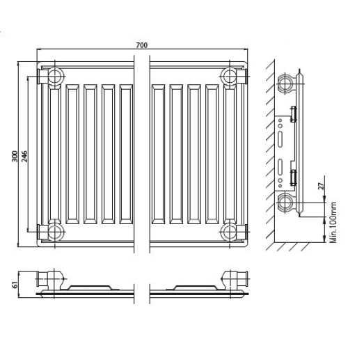 Стальной панельный радиатор Тип 10 Kermi FKO 10 600x1200