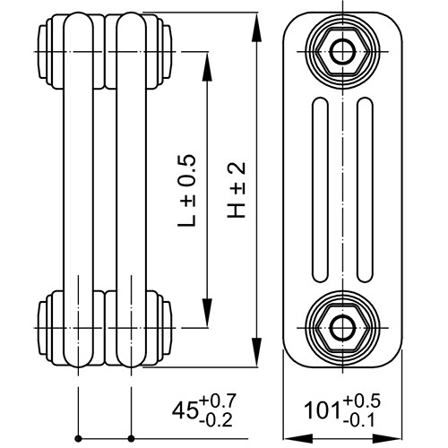 Стальной трубчатый радиатор 3-колончатый IRSAP TESI RR3 3 0350 YY 01 A4 02 1 секция