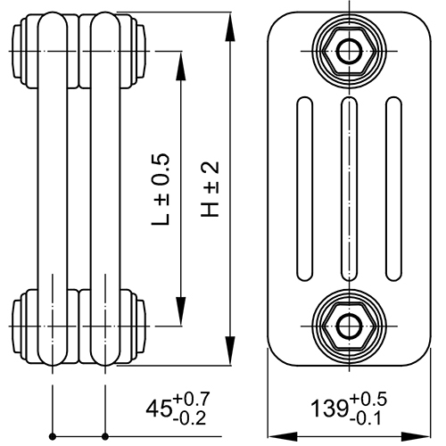 Стальной трубчатый радиатор 4-колончатый IRSAP TESI RR4 4 0200 YY 01 A4 02 1 секция