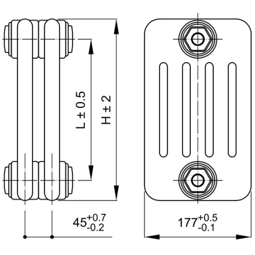 Стальной трубчатый радиатор 5-колончатый IRSAP TESI RR5 5 1500 YY 01 A4 02 1 секция
