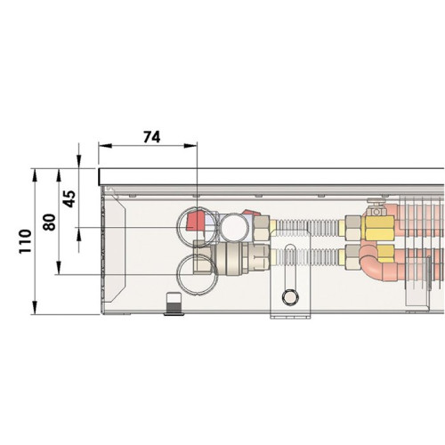 Внутрипольный конвектор длиной 1,1 м - 1,5 м Minib COIL-PB110 1250