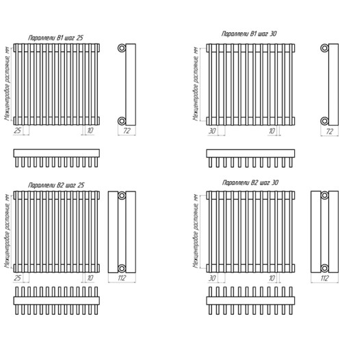 Стальной трубчатый радиатор 1-колончатый КЗТО Параллели В 1-1250-14 шаг 25